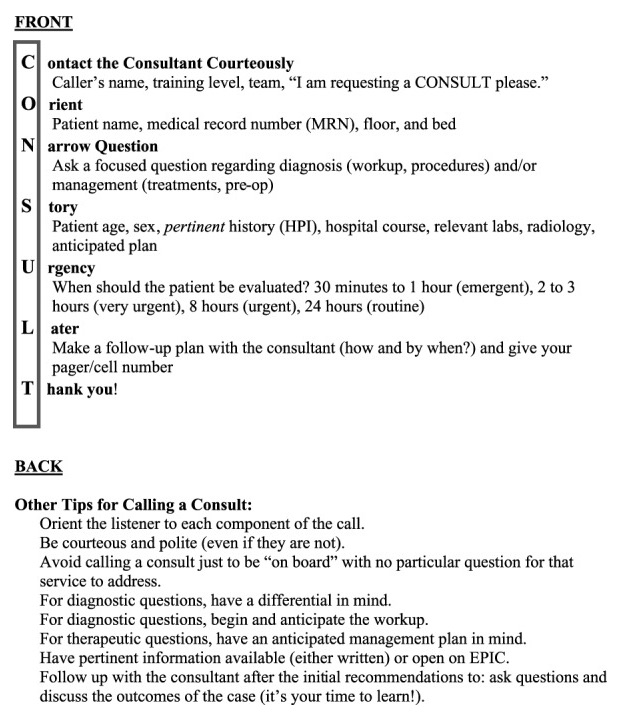 how to call a consult